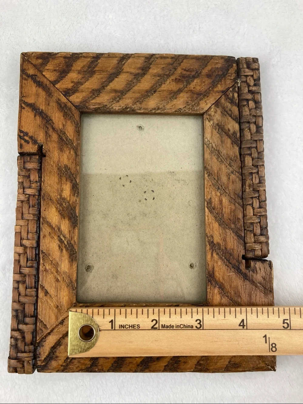Vintage Farmhouse Rustic Wood & Raffia Picture Frame 8” x 6.5”, 3” x 5” photo